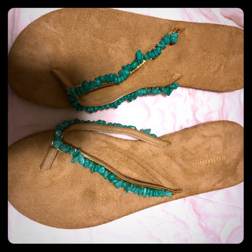 Sonoma turquoise beaded flip flops
